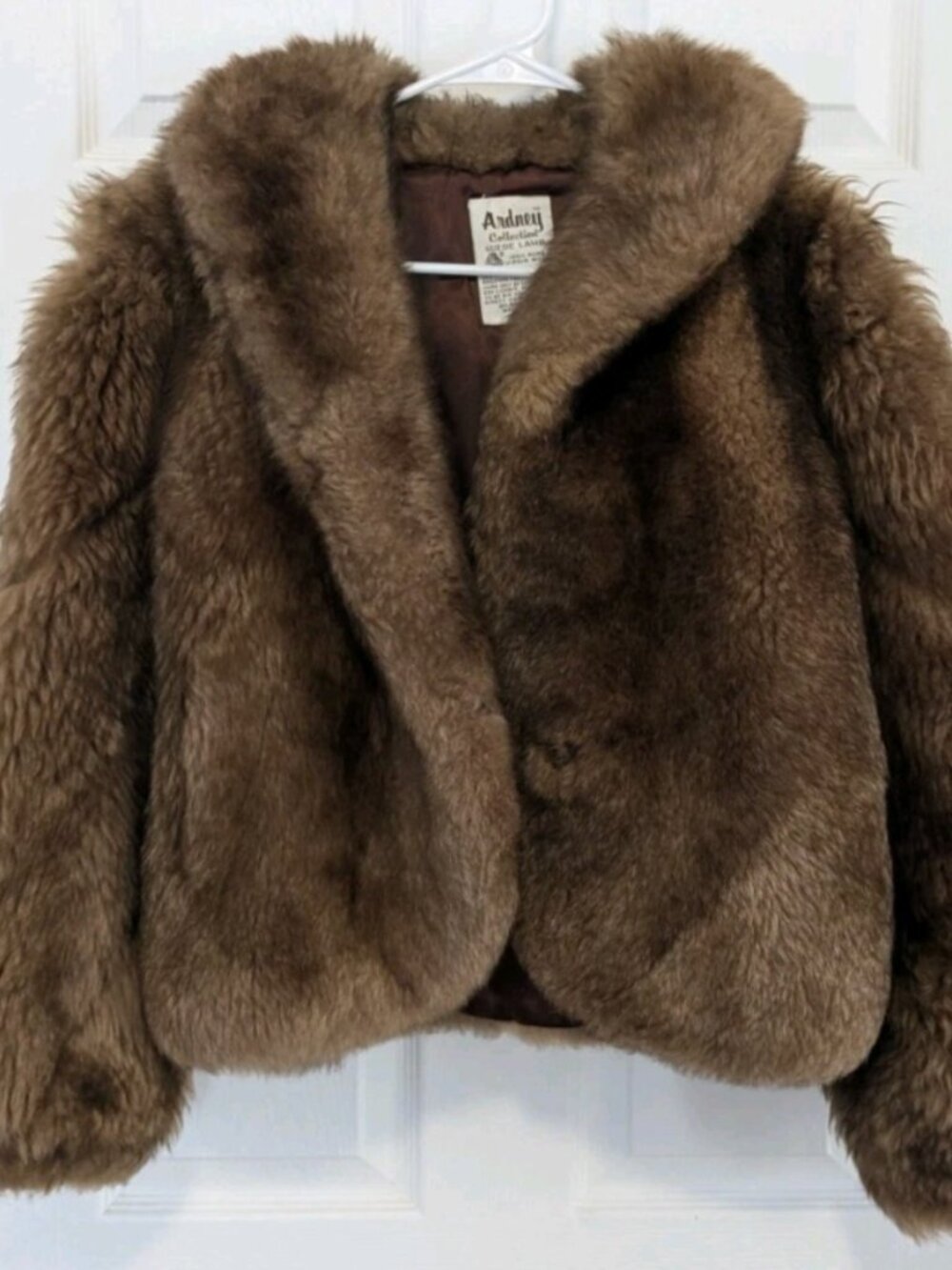Vtg Ardney Genuine Suede Lamb Shearling Long Pile Wool Puffer Bomber Size 12 Tan